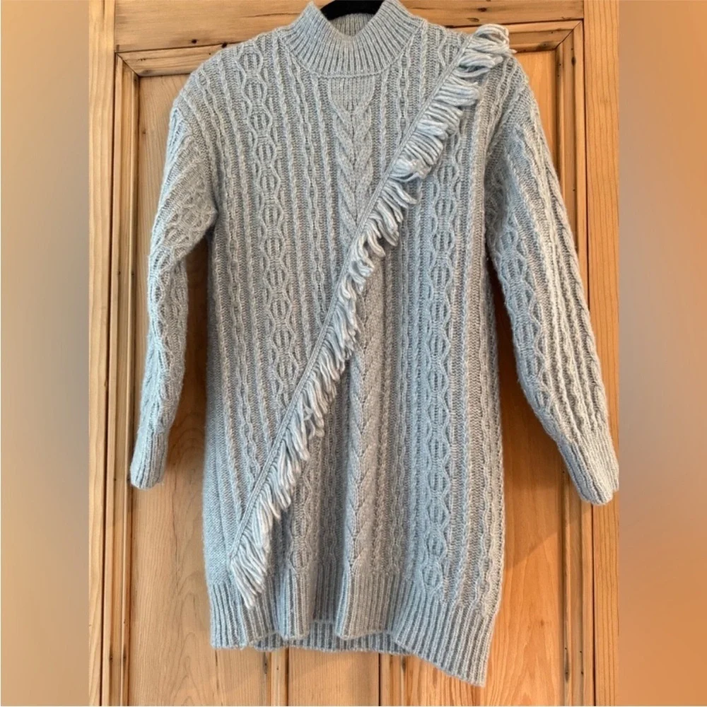 Zara Sky Blue Cable Knit Turtleneck Dress